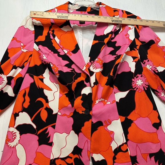 Grace Elements 16W Blazer Bold Floral Print Jacket Pink Orange Black Cotton - Picture 3 of 7